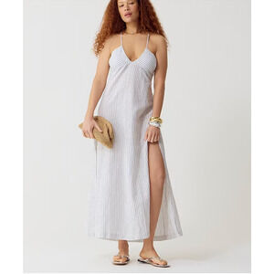 J. Crew White and Gray Striped Midi Dress